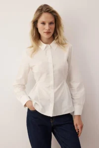 TRENDYOLMİLLA White Button Detailed Adjustable 100% Cotton Poplin Shirt - Image 2