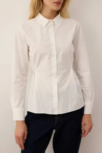 TRENDYOLMİLLA White Button Detailed Adjustable 100% Cotton Poplin Shirt - Image 3