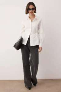 TRENDYOLMİLLA White Button Detailed Adjustable 100% Cotton Poplin Shirt - Image 5