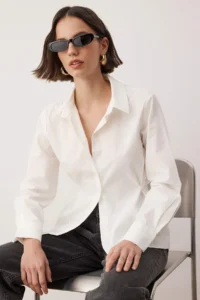 TRENDYOLMİLLA White Button Detailed Adjustable 100% Cotton Poplin Shirt - Image 6
