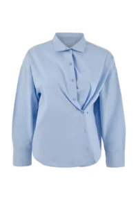 TRENDYOLMİLLA Trendyol Studio Light Blue Oversized Asymmetric Cotton Poplin Shirt