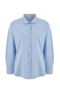 TRENDYOLMİLLA Trendyol Studio Light Blue Oversized Asymmetric Cotton Poplin Shirt - Image 2