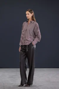 TRENDYOLMİLLA Trendyol Studio Burgundy-Multicolored Striped Oversized Cotton Poplin Shirt - Image 3