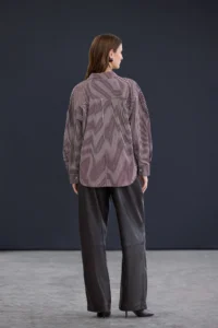 TRENDYOLMİLLA Trendyol Studio Burgundy-Multicolored Striped Oversized Cotton Poplin Shirt - Image 4