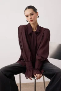 TRENDYOLMİLLA Brown Binding Detailed Lightly Transparent Soft Feeling Boho Shirt - Image 2