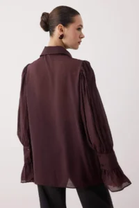 TRENDYOLMİLLA Brown Binding Detailed Lightly Transparent Soft Feeling Boho Shirt - Image 4