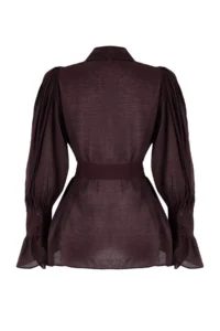 TRENDYOLMİLLA Brown Binding Detailed Lightly Transparent Soft Feeling Boho Shirt - Image 9