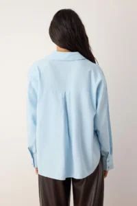 TRENDYOLMİLLA Light Blue Oxford Wide/Oversized Pattern Shirt - Image 4