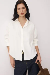 TRENDYOLMİLLA White Oxford Wide/Oversized Pattern Shirt