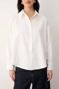 TRENDYOLMİLLA White Oxford Wide/Oversized Pattern Shirt - Image 3