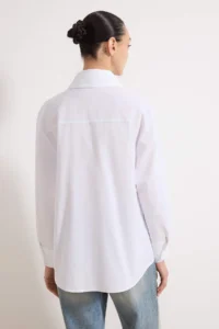 TRENDYOLMİLLA White Cotton Collar Bow tied up Wide Pattern Poplin Shirt - Image 4