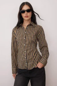 TRENDYOLMİLLA Mustard Striped Beli Ayarlanabilir Weaving Shirt