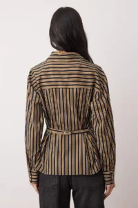 TRENDYOLMİLLA Mustard Striped Beli Ayarlanabilir Weaving Shirt - Image 4