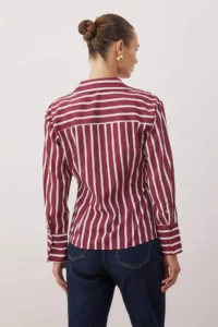 TRENDYOLMİLLA Burgundy-Multicolored Striped Pleated Detailed Shirt - Image 4