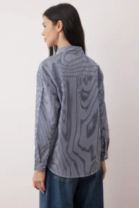 TRENDYOLMİLLA Navy Blue Striped Oversized/Wide Pattern Shirt - Image 4