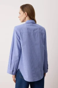 TRENDYOLMİLLA Mavi Checkered padded Wide Cuff Oversized Shirt - Image 4