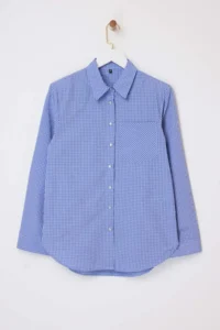 TRENDYOLMİLLA Mavi Checkered padded Wide Cuff Oversized Shirt - Image 5