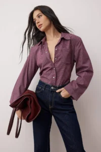TRENDYOLMİLLA Burgundy-Multicolored Checkered padded Wide Cuff Oversized Shirt