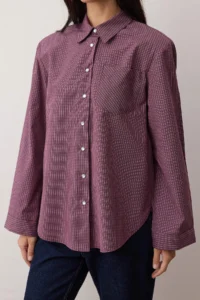 TRENDYOLMİLLA Burgundy-Multicolored Checkered padded Wide Cuff Oversized Shirt - Image 3