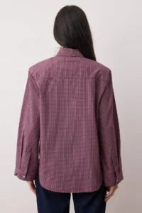 TRENDYOLMİLLA Burgundy-Multicolored Checkered padded Wide Cuff Oversized Shirt - Image 4