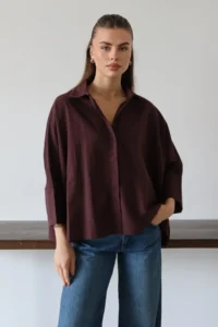 TRENDYOLMİLLA Plum Wide Cuff Oversized Weaving Shirt - Image 5