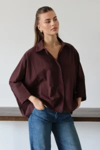 TRENDYOLMİLLA Plum Wide Cuff Oversized Weaving Shirt - Image 6