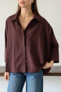 TRENDYOLMİLLA Plum Wide Cuff Oversized Weaving Shirt - Image 7
