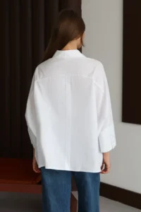 TRENDYOLMİLLA White Wide Cuff Oversized Weaving Shirt - Image 4