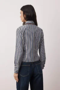 TRENDYOLMİLLA Light Waist-Fitting Shirt with Brown Blue Striped Tie - Image 4