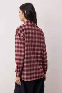 TRENDYOLMİLLA Burgundy-Multicolored Plaid Flannel Oversized/Wide Pattern Shirt - Image 4