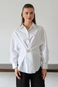 TRENDYOLMiLLA White Gold Accessory Detailed Shirt - Image 2
