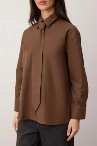 TRENDYOLMİLLA Brown Tie Wide Cut Shirt - Image 3