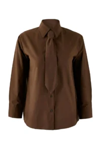 TRENDYOLMİLLA Brown Tie Wide Cut Shirt - Image 5