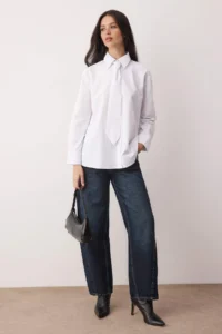 TRENDYOLMİLLA White Tie Wide Cut Shirt - Image 2
