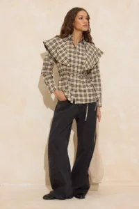TRENDYOLMİLLA Brown Plaid removable Shawl Detailed Shirt