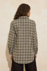 TRENDYOLMİLLA Green Checkered Tie Waist Flannel Shirt - Image 4