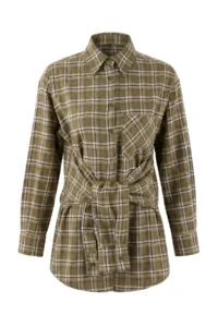 TRENDYOLMİLLA Green Checkered Tie Waist Flannel Shirt - Image 5