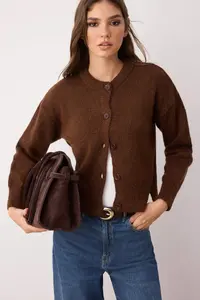 TRENDYOLMİLLA More Sustainable Brown Alpaca Wool Blend Premium/Special Yarn Knitwear Cardigan |