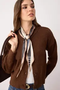 TRENDYOLMİLLA More Sustainable Brown Alpaca Wool Blend Premium/Special Yarn Knitwear Cardigan | - Image 2