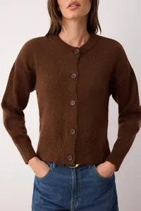 TRENDYOLMİLLA More Sustainable Brown Alpaca Wool Blend Premium/Special Yarn Knitwear Cardigan | - Image 4