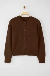 TRENDYOLMİLLA More Sustainable Brown Alpaca Wool Blend Premium/Special Yarn Knitwear Cardigan | - Image 6