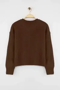 TRENDYOLMİLLA More Sustainable Brown Alpaca Wool Blend Premium/Special Yarn Knitwear Cardigan | - Image 8