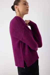TRENDYOLMİLLA More Sustainable Fuchsia Alpaca Wool Blended Premium/Special Yarn Knitwear Cardigan | - Image 2
