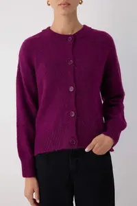 TRENDYOLMİLLA More Sustainable Fuchsia Alpaca Wool Blended Premium/Special Yarn Knitwear Cardigan | - Image 3