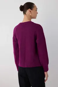 TRENDYOLMİLLA More Sustainable Fuchsia Alpaca Wool Blended Premium/Special Yarn Knitwear Cardigan | - Image 4