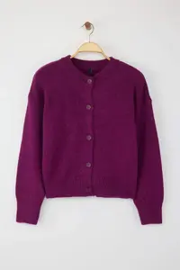 TRENDYOLMİLLA More Sustainable Fuchsia Alpaca Wool Blended Premium/Special Yarn Knitwear Cardigan | - Image 5