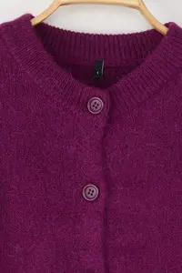 TRENDYOLMİLLA More Sustainable Fuchsia Alpaca Wool Blended Premium/Special Yarn Knitwear Cardigan | - Image 6