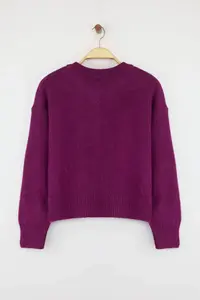 TRENDYOLMİLLA More Sustainable Fuchsia Alpaca Wool Blended Premium/Special Yarn Knitwear Cardigan | - Image 8