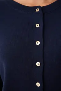 TRENDYOLMİLLA Wardrobe Essentials Navy Blue Button Detailed Cotton Basic Knitwear Cardigan | - Image 4