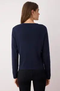 TRENDYOLMİLLA Wardrobe Essentials Navy Blue Button Detailed Cotton Basic Knitwear Cardigan | - Image 5